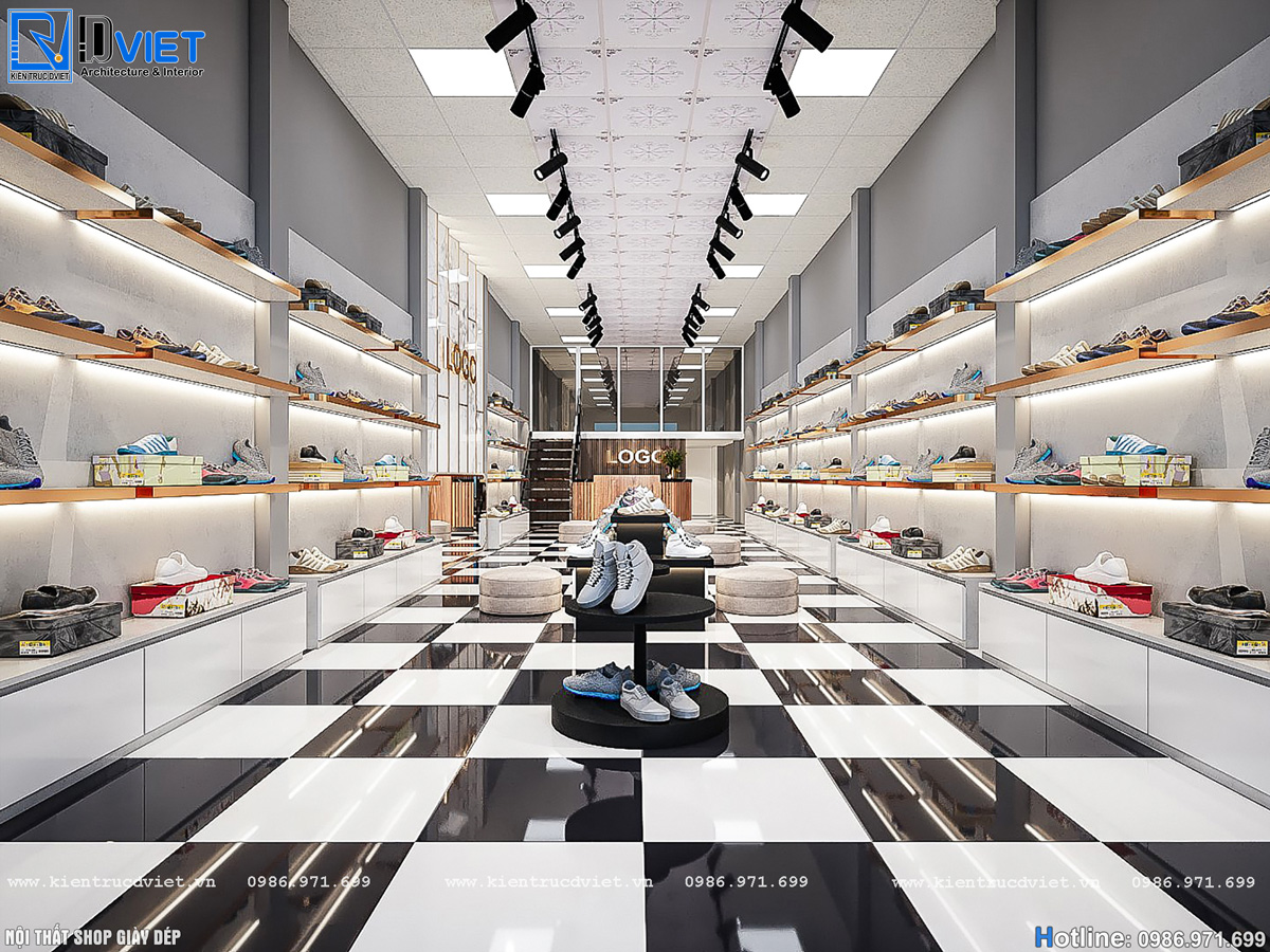thiết kế thi công nội thất shop (cửa hàng) giày dép 80m2 tại huyện Cẩm Giàng - Hải Dương (2)