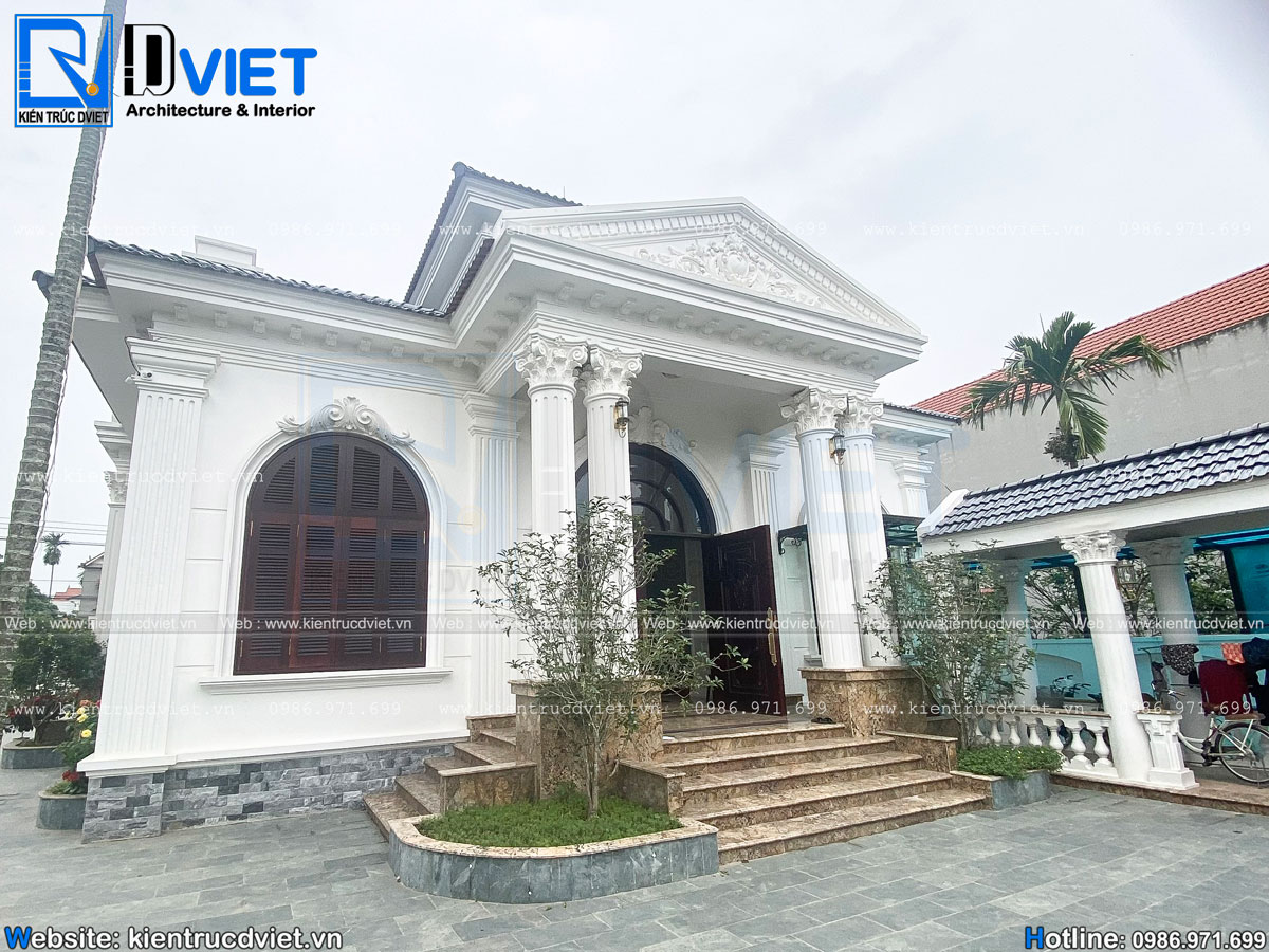 mẫu thiết kế biệt thự tân cổ điển 1 tầng mái nhật diện tích 12,8m đẹp hoàn hảo nhất tại khoái Châu – Hưng Yên (11)