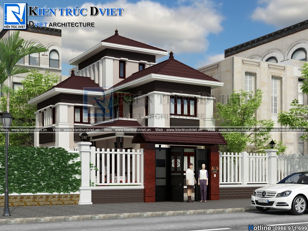 thiết kế biệt thự chữ L 2 tầng 1 tum hiện đại 8x13,5m tại Hải Dương