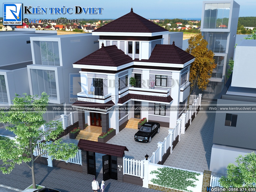 Mẫu thiết kế biệt thự hiện đại chữ L 2 tầng 1 tum đẹp tại Nam Định