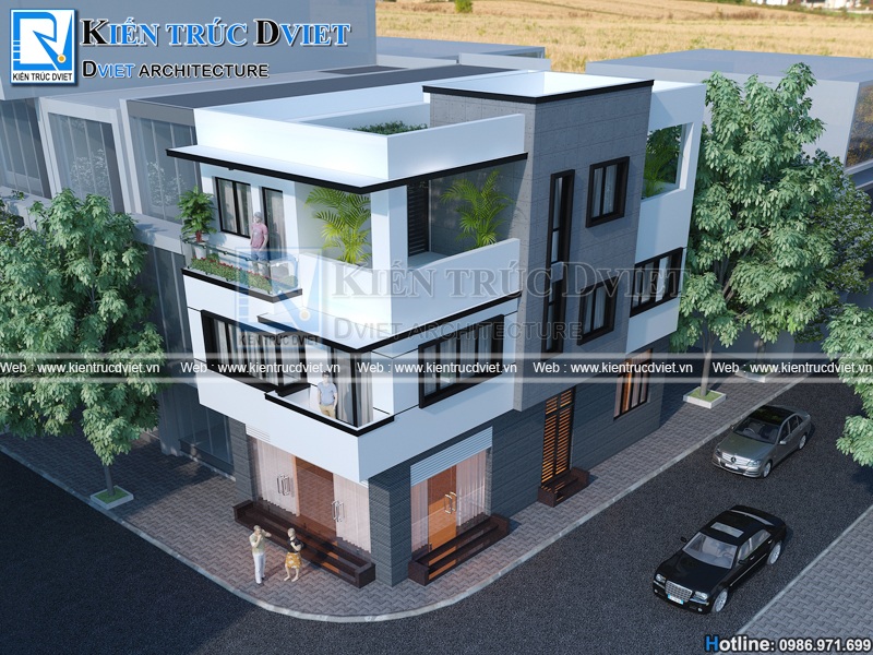 Thiết kế nhà biệt thự phố 3 tầng 2 mặt tiền tại Thanh Oai