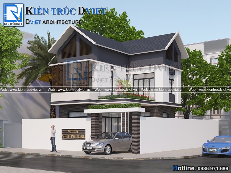 thiết kế biệt thự chữ L 2 tầng hiện đại 8,5x10,5m tại Hải Dương