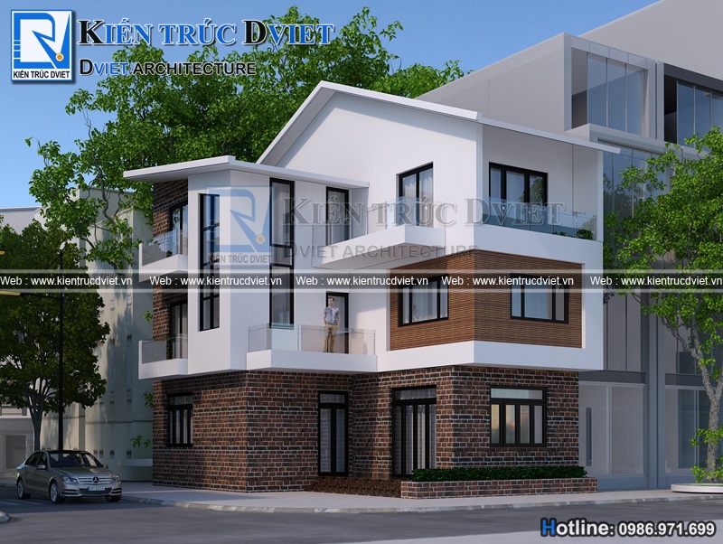 thiết kế biệt thự chữ L 3 tầng hiện đại 8x11,25m tại Hải Dương
