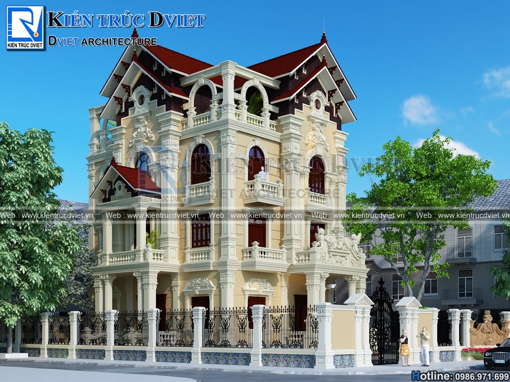 Dự án thiết kế biệt thự 2 tầng kiểu Pháp tại Huế - Kiến Sang