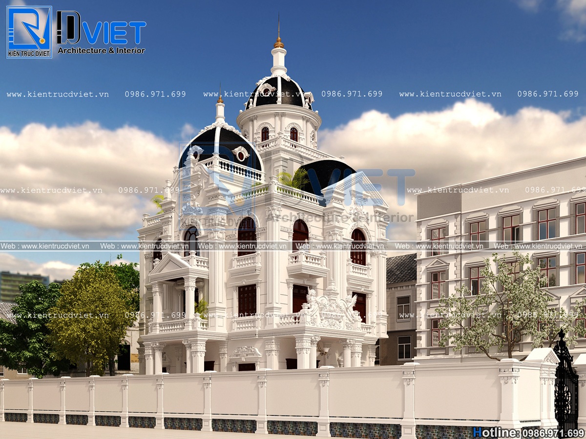 Thiết kế biệt thự lâu đài 3 tầng 1 tum 10x15m đẹp nhất Đông Anh