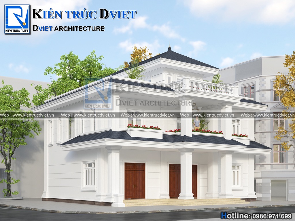 thiet ke biet thu tan co dien Phap 2 tang 1 tum 160m2 (1)