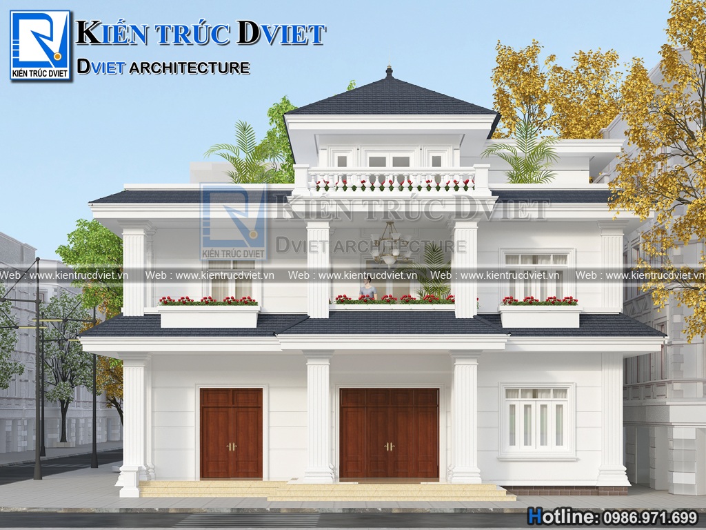 thiet ke biet thu tan co dien Phap 2 tang 1 tum 160m2 (2)