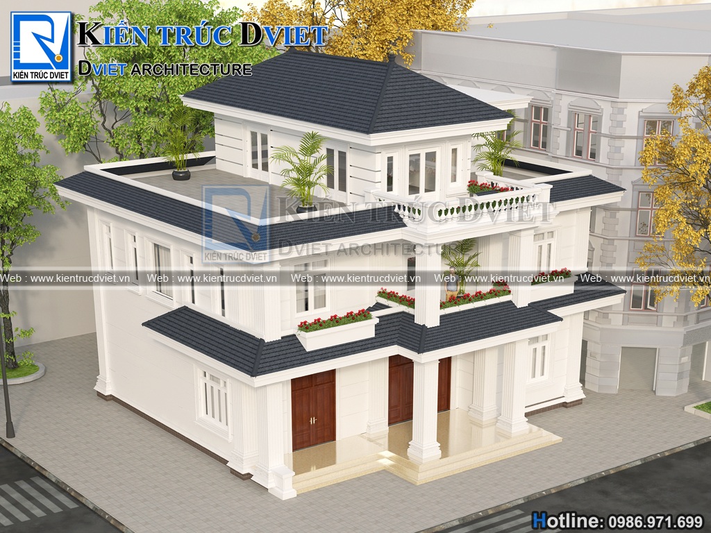 thiet ke biet thu tan co dien Phap 2 tang 1 tum 160m2 (3)