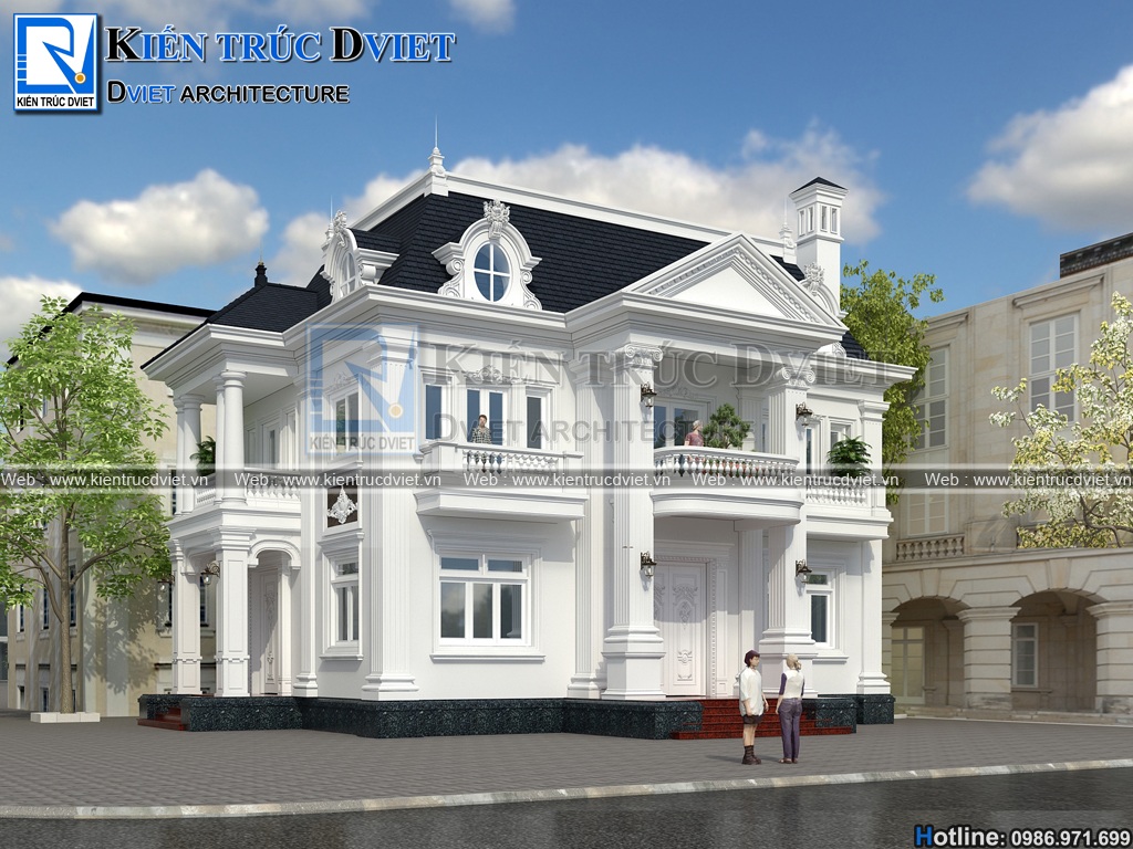 thiet ke biet thu tan co dien Phap 2 tang 125m2 (2)