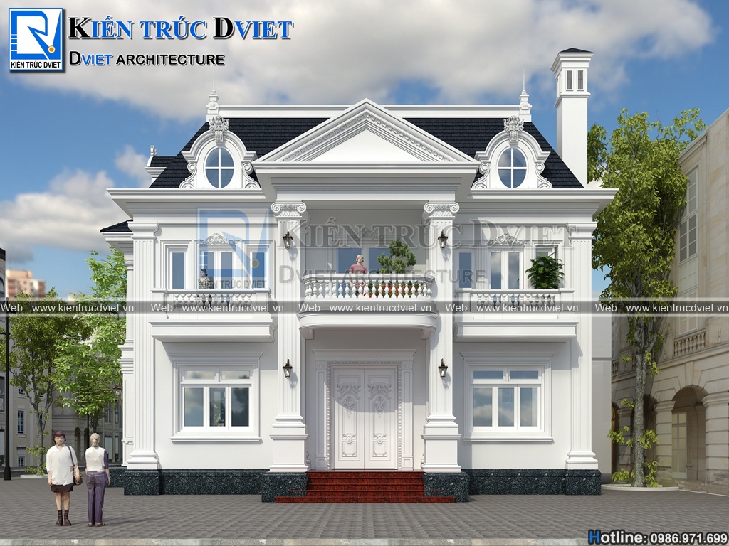 thiet ke biet thu tan co dien Phap 2 tang 125m2 (4)