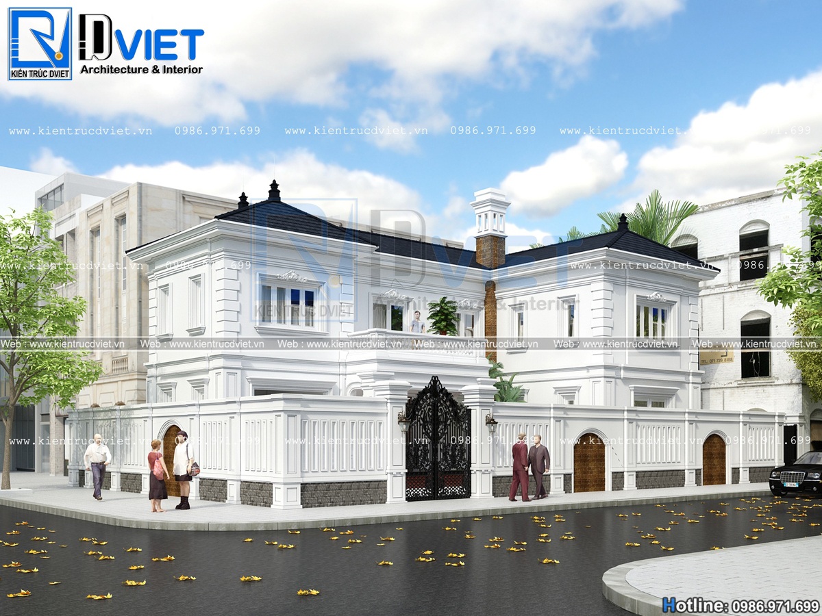thiết kế biệt thự chữ L 2 tầng tân cổ điển 15x10m tại Ninh Bình