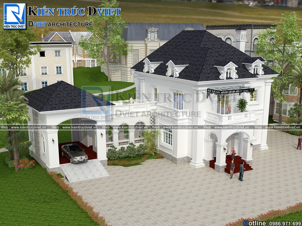 thiet ke biet thu vuon tan co dien 2 tang 180m2 tai Vinh Phuc (4)