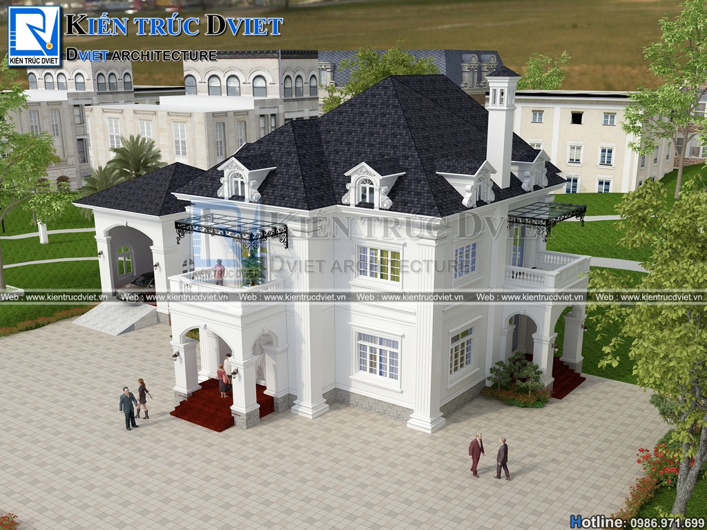 thiet ke biet thu vuon tan co dien 2 tang 180m2 tai Vinh Phuc (5)