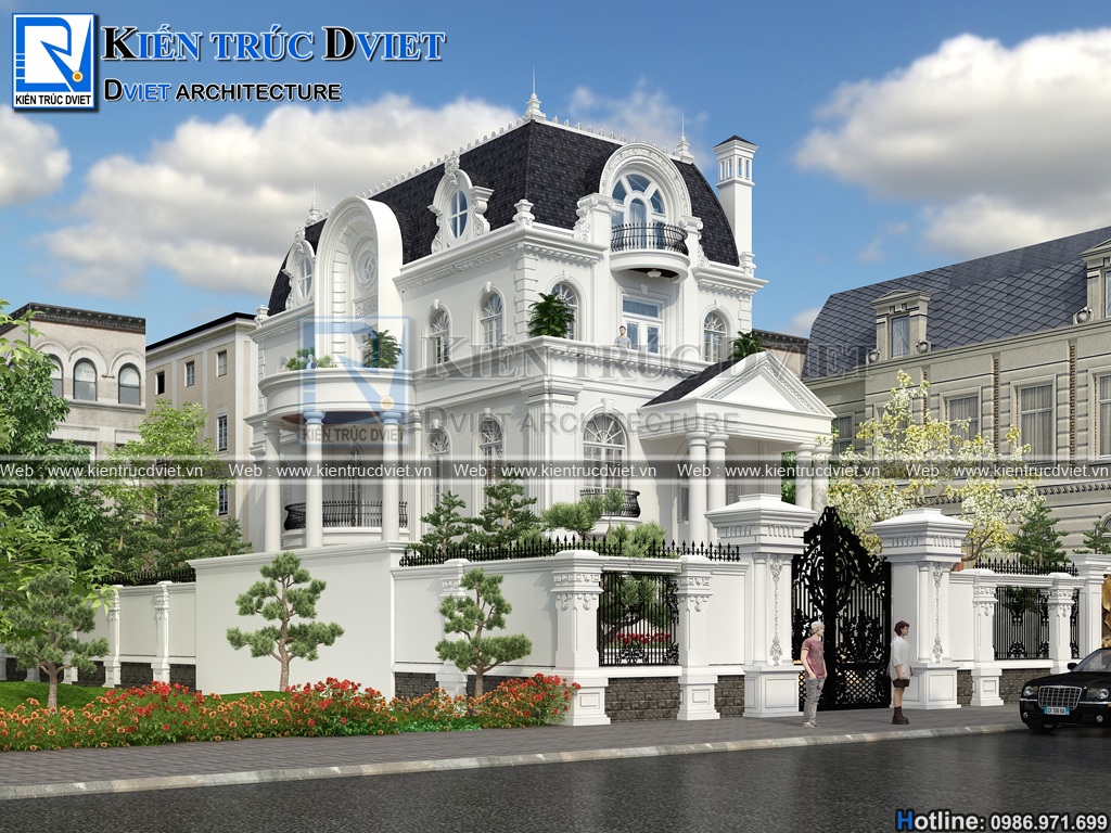 Thiết kế biệt thự tân cổ điển Pháp 3 tầng 1 tum tại Phú Thọ
