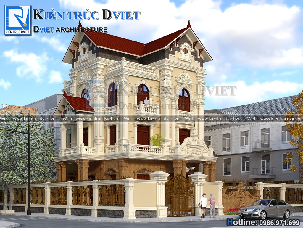 Thiết kế biệt thự Pháp 3 tầng 10x14m mái ngói đẹp tại TP. Hải Dương