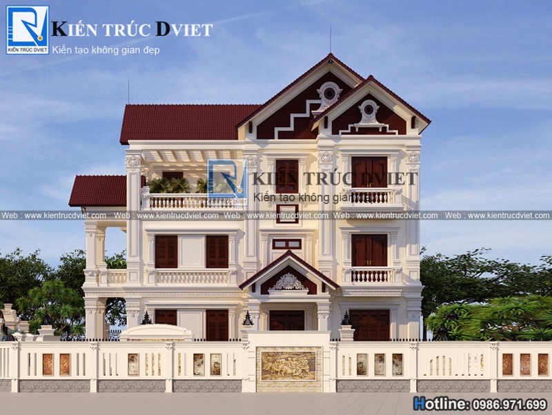 Thiet ke biet thu phap 3 tang 11,4x12,8m tai Tien Hai - Thai Binh (3)
