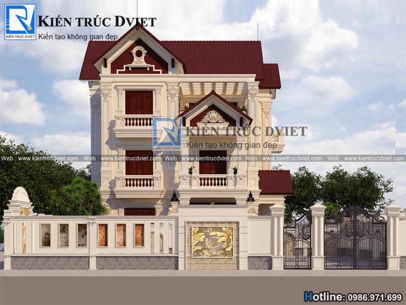 Thiet ke biet thu phap 3 tang 11,4x12,8m tai Tien Hai - Thai Binh (2)