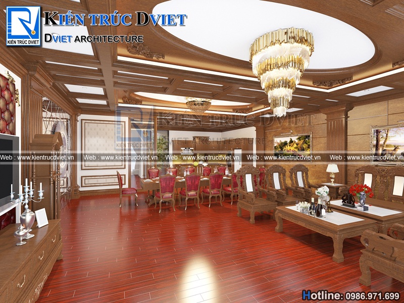 thiet ke noi that phong khach bep 120m2 tan co dien (2)