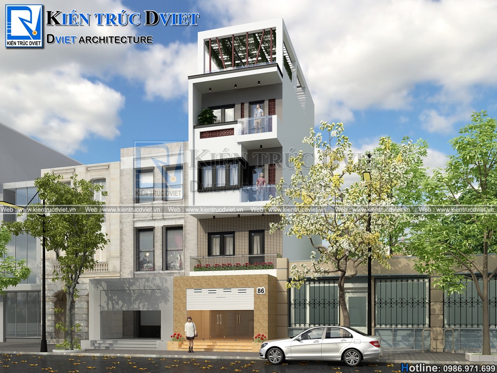 Thiết kế nhà lô phố (nhà ống) hiện đại 4 tầng 1 tum 5x15m tại Hưng Yên