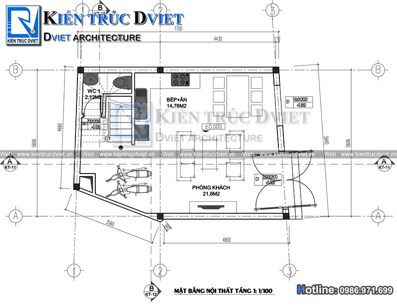 mat bang tang 1 nha pho hien dai 3 tang 1 tum 44,5m2