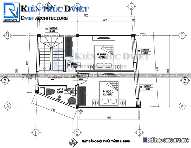 mat bang tang 2 nha pho hien dai 3 tang 1 tum 44,5m2
