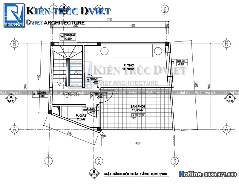 mat bang tang tum nha pho hien dai 3 tang 1 tum 44,5m2