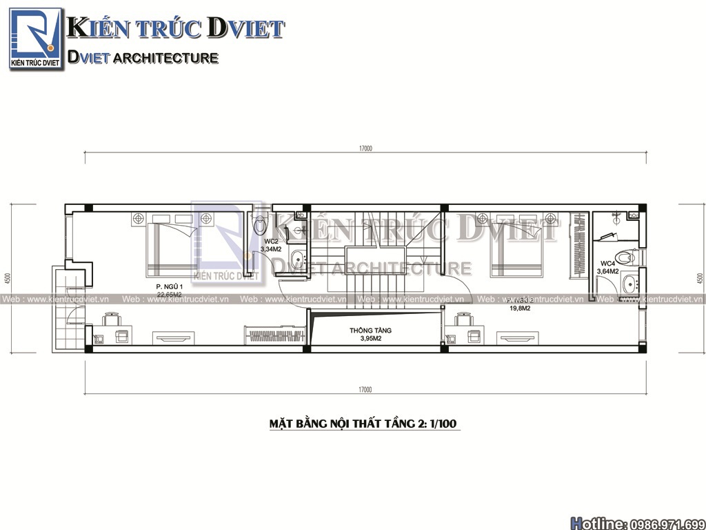 Bản thiết kế nhà ống lệch tầng hiện đại 4 tầng 4,5x17m tại Móng Cái