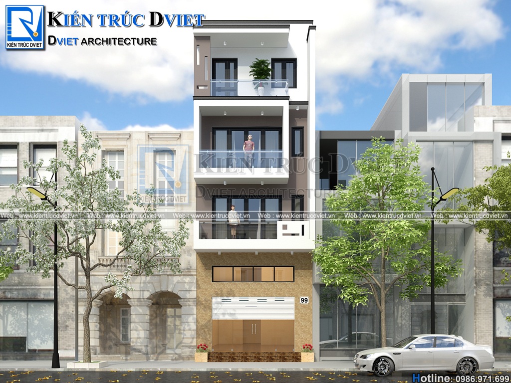 Bản thiết kế nhà phố hiện đại 4 tầng 1 tum 5,6x17,6m tại Hà Nội