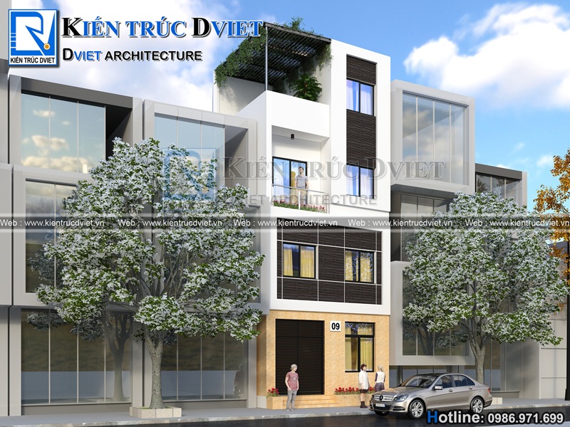 Thiết kế nhà phố (nhà ống) hiện đại 3 tầng 1 tum 44,5m2 tại Hà Nội
