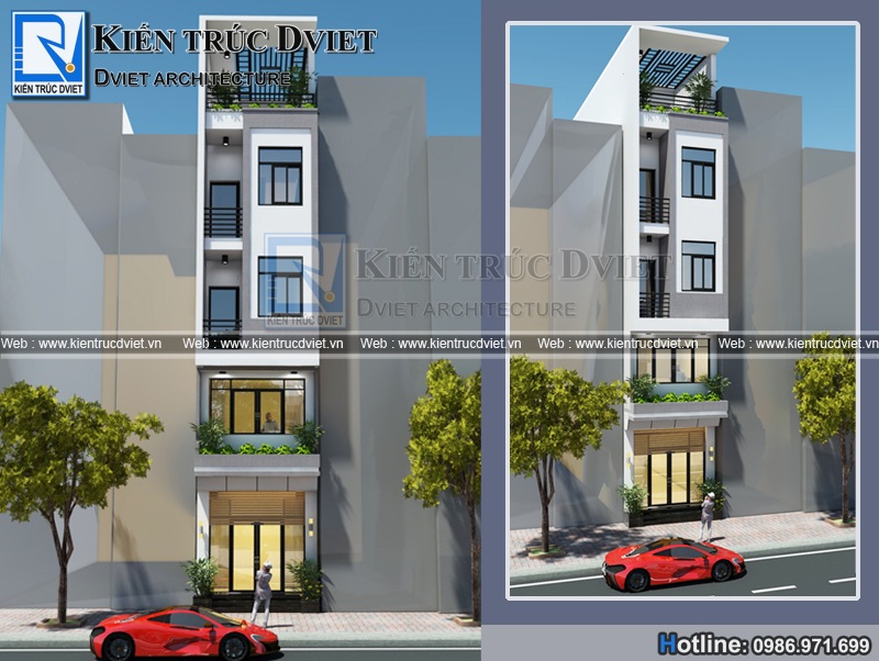 Thiết kế nhà phố (nhà ống) hiện đại 4 tầng 1 tum 3,6x15m tại TP. Hải Dương