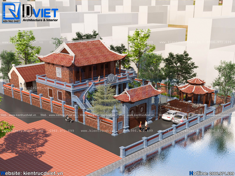 Mẫu thiết kế nhà thờ họ (nhà từ đường) 3 gian 4 mái 2 tầng độc đáo tại Hà Tĩnh