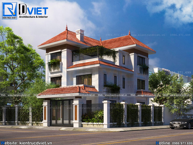 thiết kế biệt thự hiện đại 3 tầng 8x12m mái nhật Hưng Yên