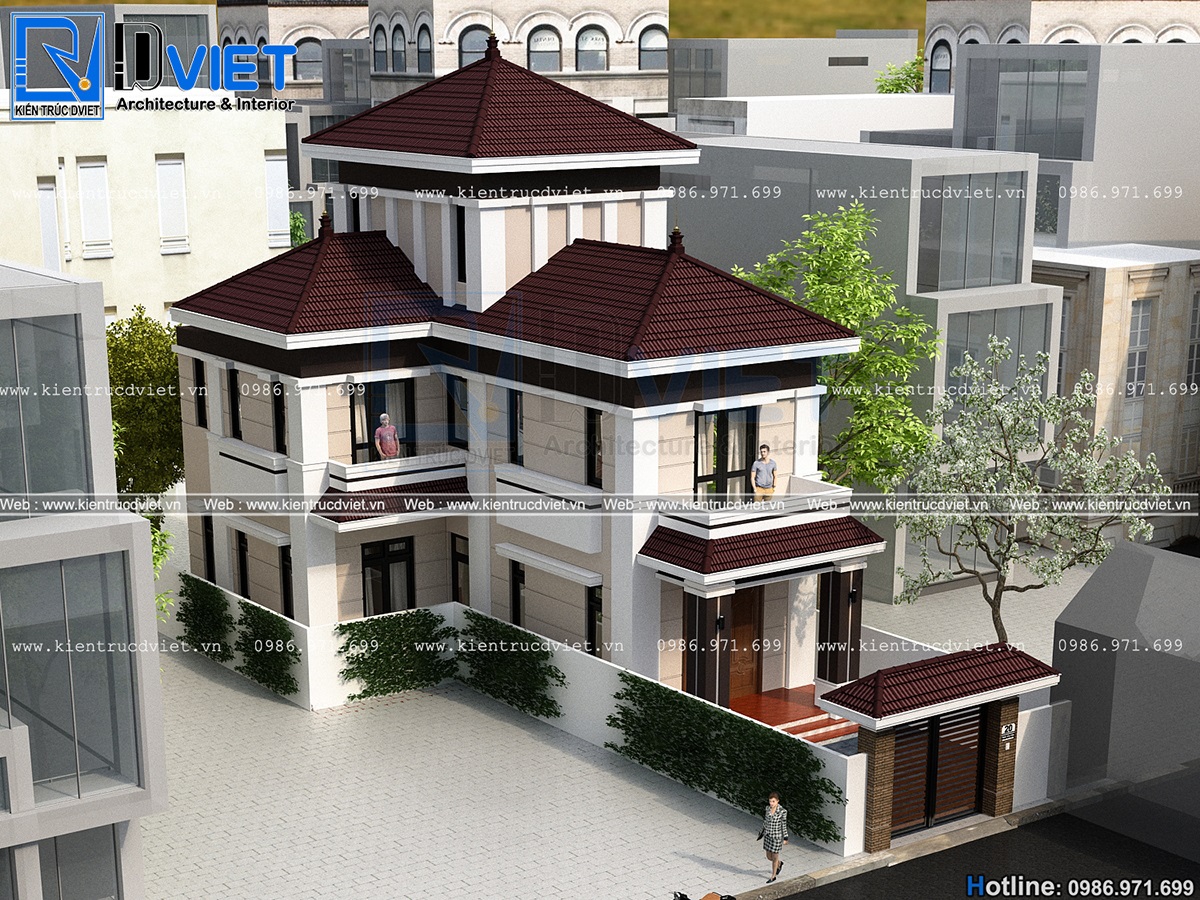 thiet ke biet thu chu L 2 tang 1 tum hien dai 8x12m tai Thai Nguyen (3)