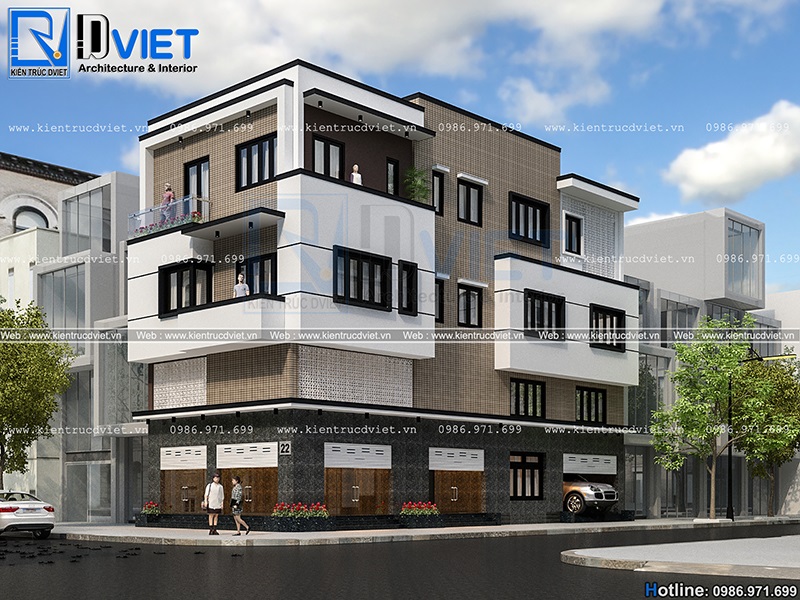 Thiết kế biệt thự phố 3 tầng 2 mặt tiền hiện đại 7,5x18,5m tại Sơn La