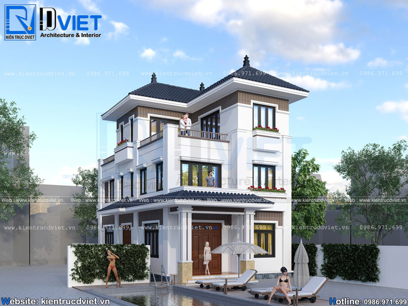Thiết kế biệt thự 2 tầng 1 tum hiện đại mái Nhật 8x13m tại Ninh Bình
