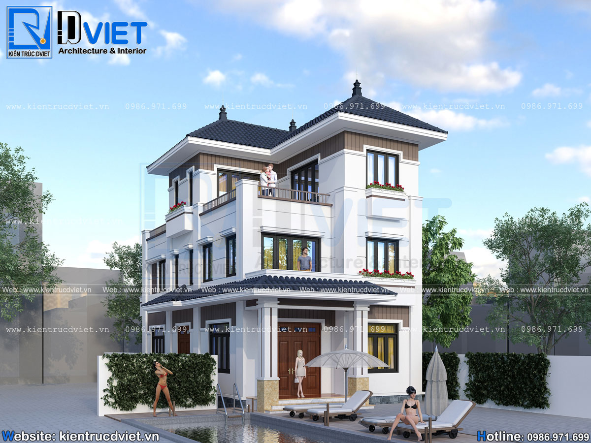 thiết kế biệt thự 2 tầng 1 tum hiện đại mái Nhật 8x13m tại Ninh Bình (1)