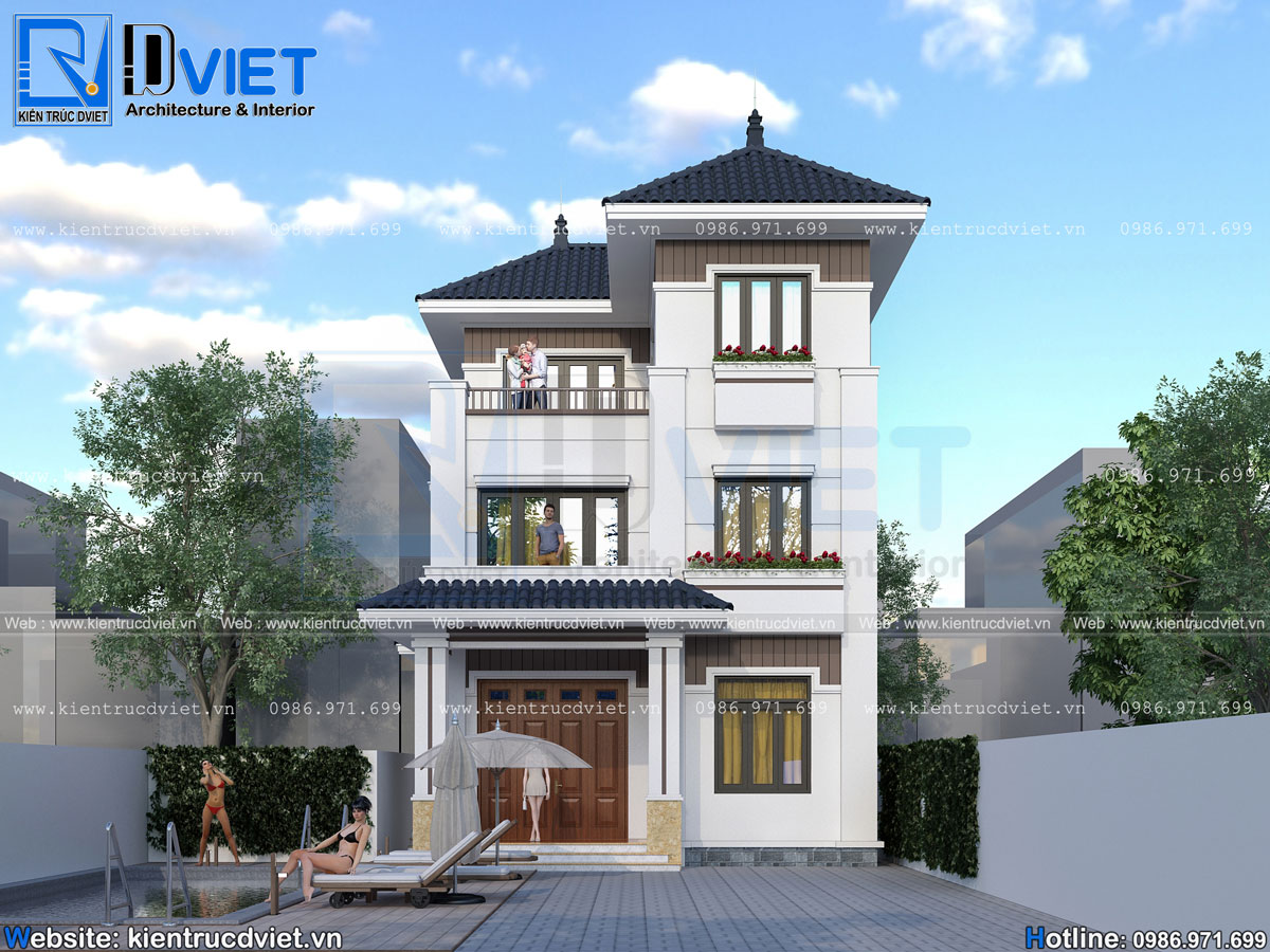 thiết kế biệt thự 2 tầng 1 tum hiện đại mái Nhật 8x13m tại Ninh Bình (2)