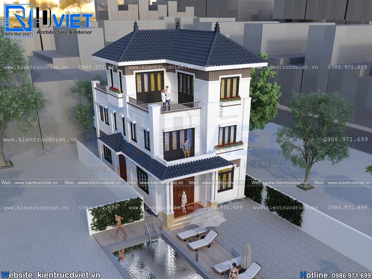 thiết kế biệt thự 2 tầng 1 tum hiện đại mái Nhật 8x13m tại Ninh Bình (3)