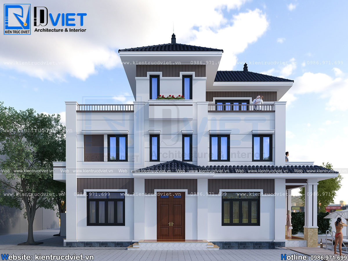 thiết kế biệt thự 2 tầng 1 tum hiện đại mái Nhật 8x13m tại Ninh Bình (4)