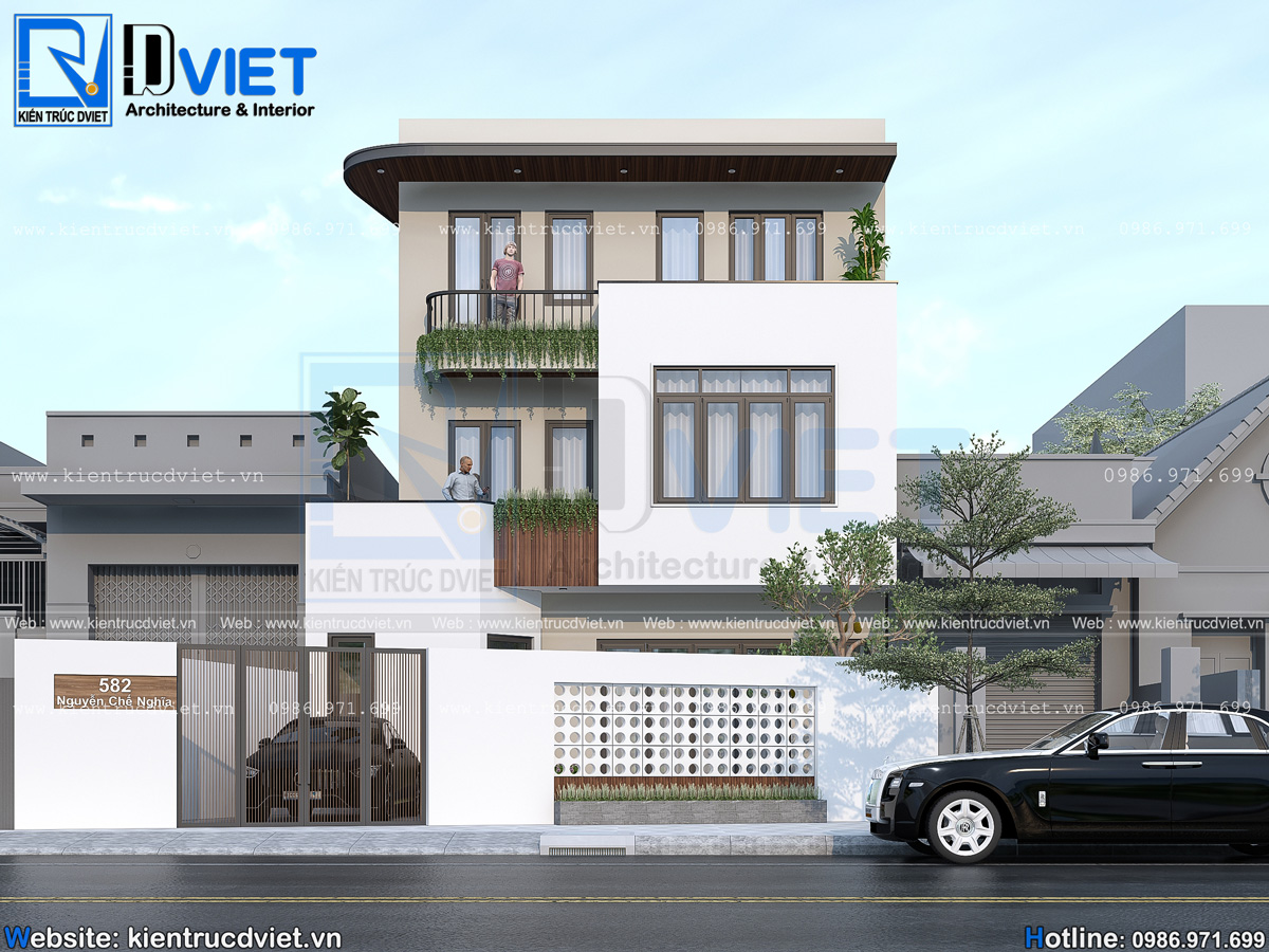 thiết kế biệt thự 3 tầng hiện đại 9x14m trên đất méo tại Gia Lộc - Hải Dương (3)