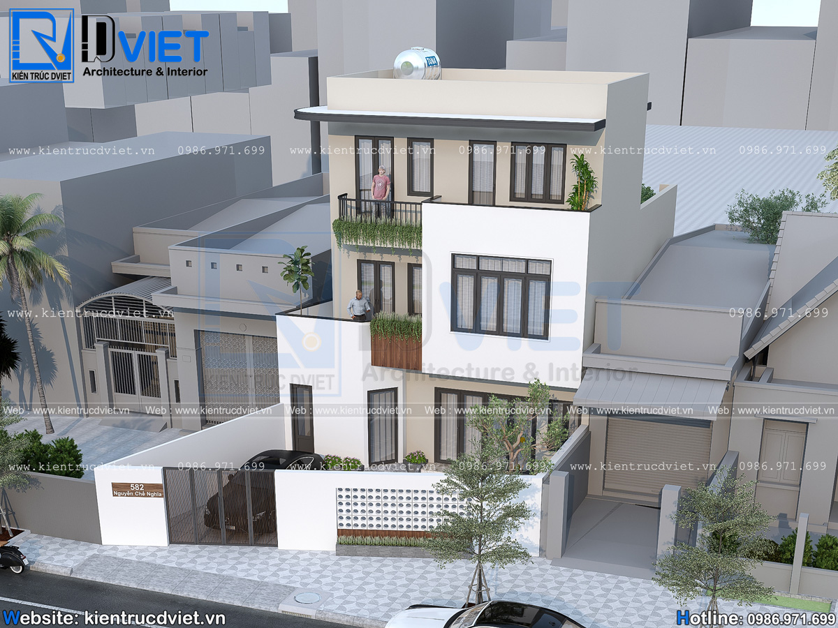 thiết kế biệt thự 3 tầng hiện đại 9x14m trên đất méo tại Gia Lộc - Hải Dương (5)