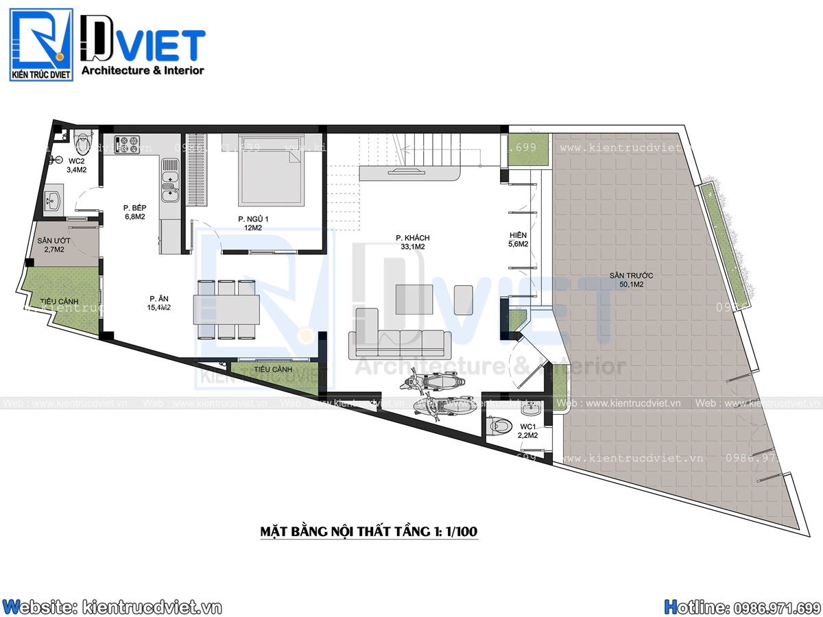 mặt bằng biệt thự 3 tầng hiện đại 9x14m trên đất méo tại Gia Lộc - Hải Dương (6)