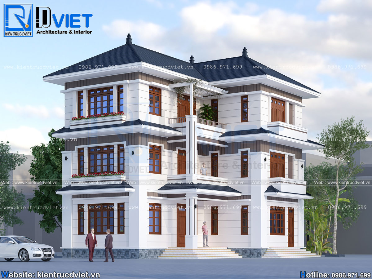 Mẫu biệt thự kiểu Pháp 3 tầng chữ L sang trọng tại Nam Định BT18090036   Kiến trúc Kiến Dương