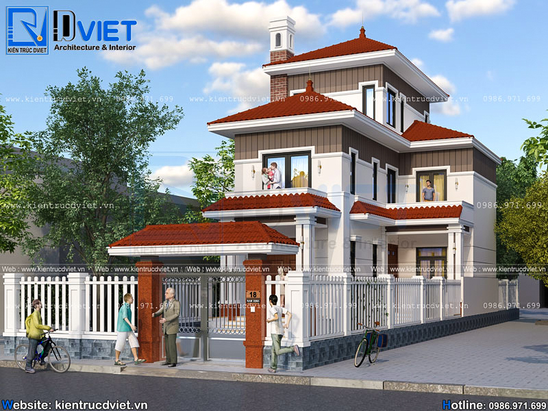 Mẫu thiết kế biệt thự chữ L 2 tầng 1 tum mái nhật 8,5x12m hiện đại đẹp tại Nam Định
