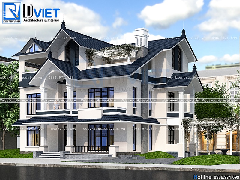 Thiết kế biệt thự hiện đại 2 tầng 1 tum mái Thái 12x11m tại Đan Phượng