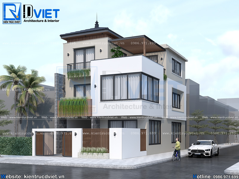 Thiết kế biệt thự 3 tầng mái Nhật hiện đại 8x10m tại Hải Dương BT 114