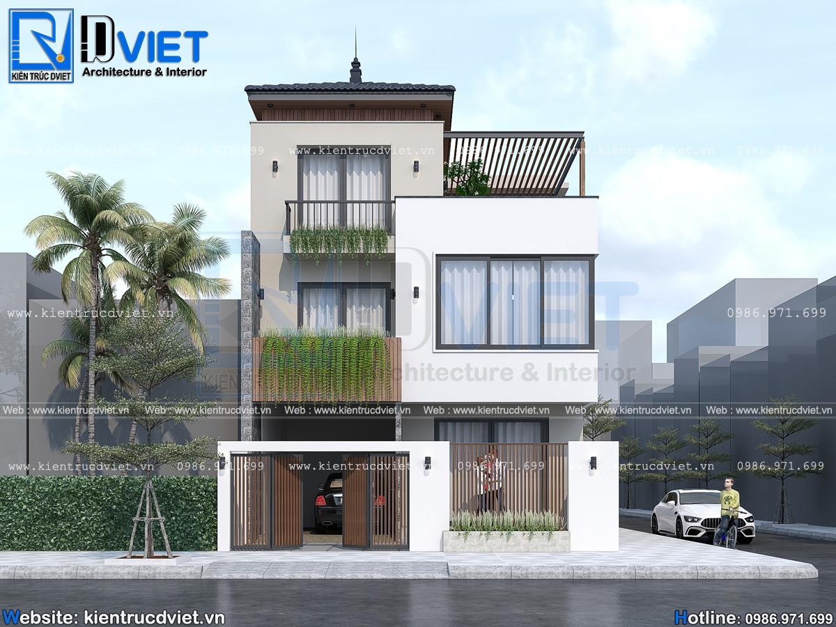 thiết kế nhà biệt thự 3 tầng mái Nhật hiện đại 8x10m tại huyện Nam Sách - Hải Dương (1)