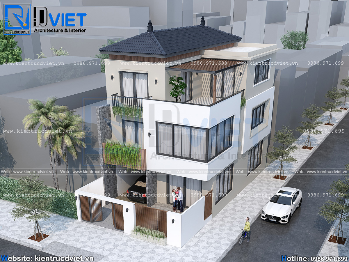 thiết kế nhà biệt thự 3 tầng mái Nhật hiện đại 8x10m tại huyện Nam Sách - Hải Dương (4)