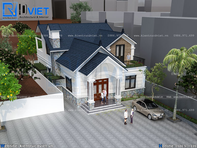 Thiết kế nhà cấp 4 mái thái 1 tầng có tầng lửng 10x15m tại Phú Thọ BT 109