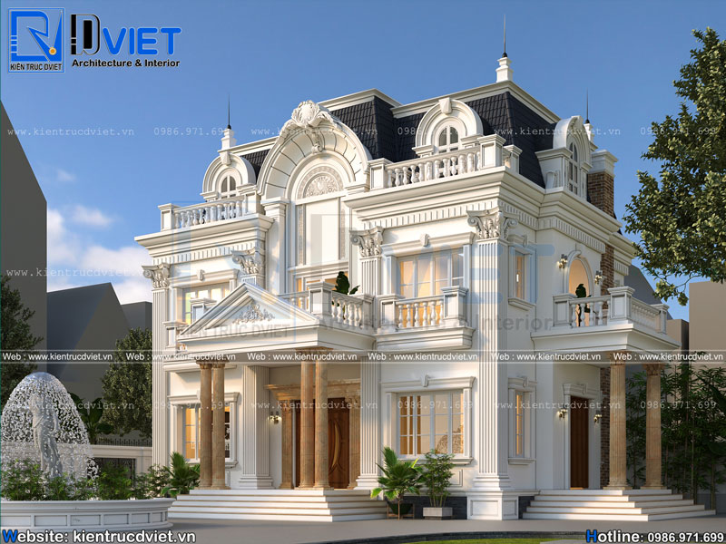 Thiết kế biệt thự tân cổ điển 2 tầng 1 tum 15x9m đẹp nhất Hà Nam